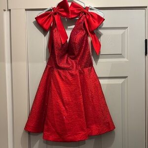 Stunning Red Halter Dress with Bow Detail